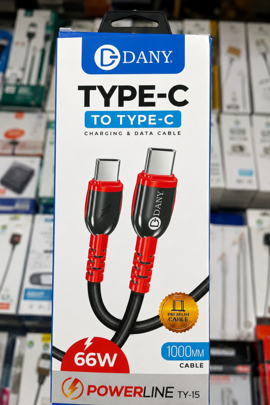 DANY PowerLine TY-15 Type-C to Type-C 66W Fast Charging & Data Cable 1000MM