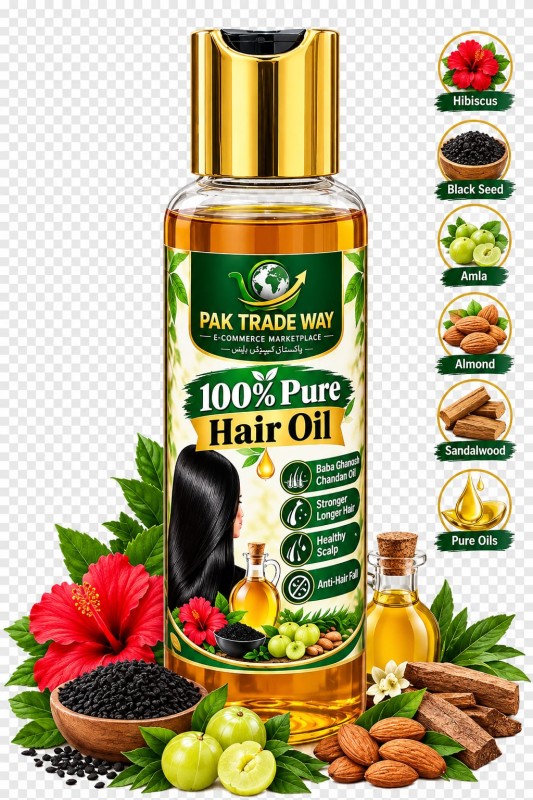 Pak Trade Way 100% Pure Hair Oil 150ml– Hibiscus, Black Seed, Amla, Almond & Sandalwood | Hair & Scalp Nourishing Oil